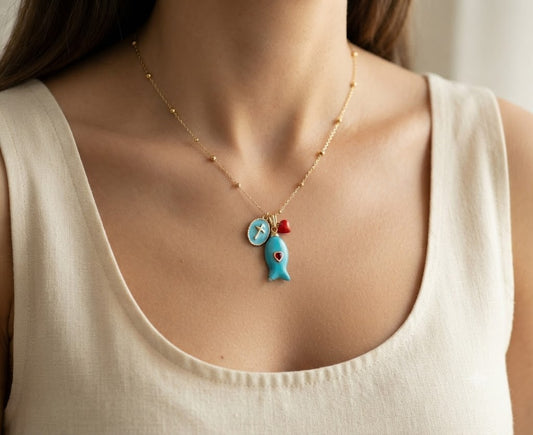 Collana in Acciaio Inossidabile con Ciondoli a Forma di Pesce