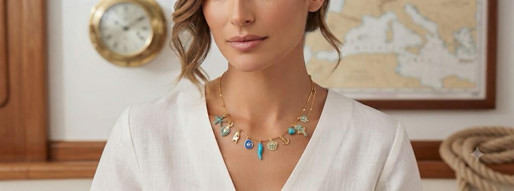 Collana Charms "Summer Vibes" in Acciaio Inossidabile con Dettagli Turchesi