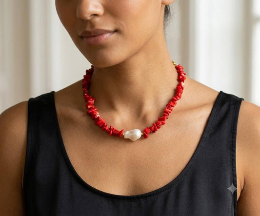 Collana Girocollo "Natural Soul" – Corallo e Perla Barocca