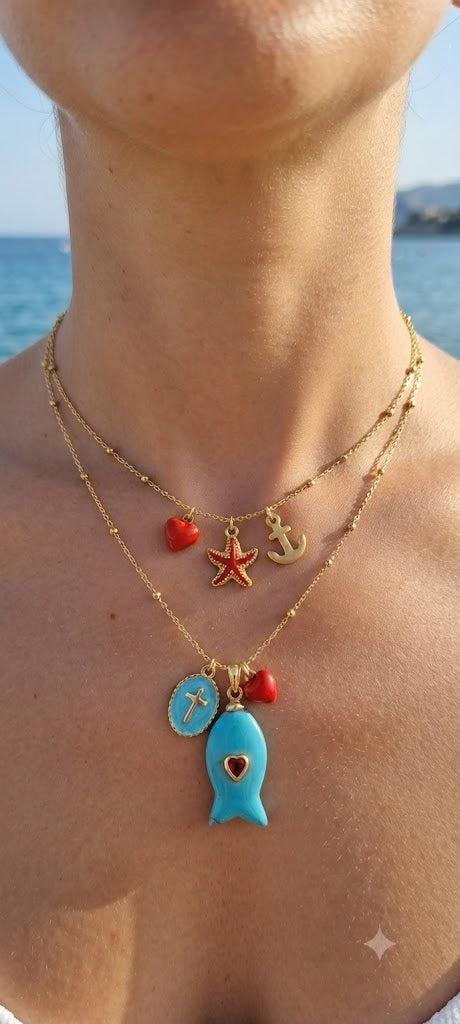 Collana in Acciaio Inossidabile con Ciondoli a Forma di Pesce