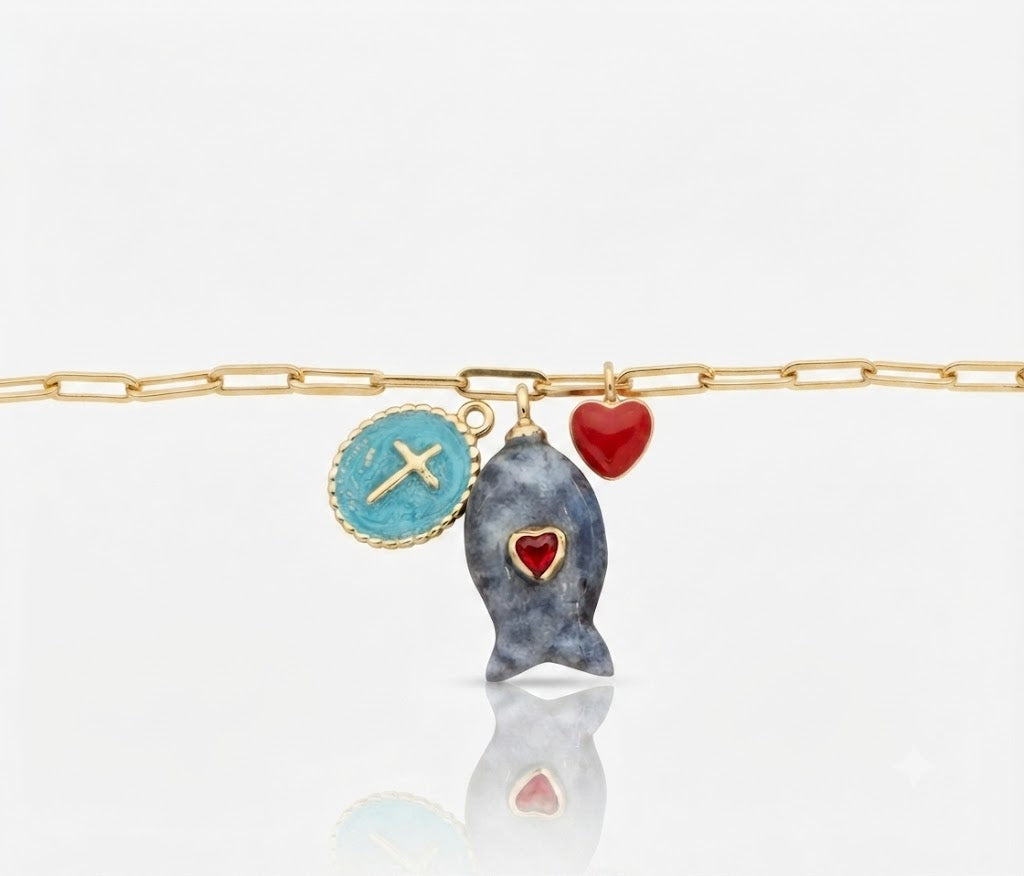Collana in Acciaio Inossidabile con Ciondoli a Forma di Pesce