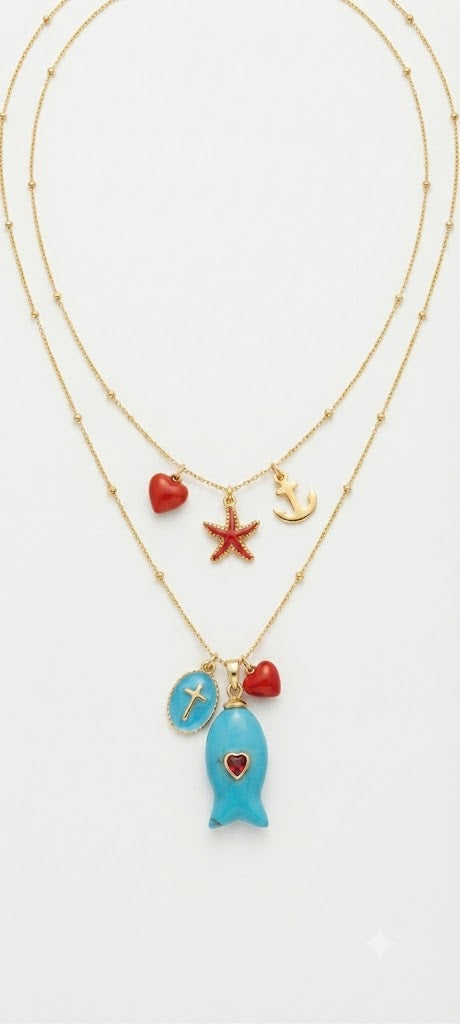 Collana in Acciaio Inossidabile con Ciondoli a Forma di Pesce