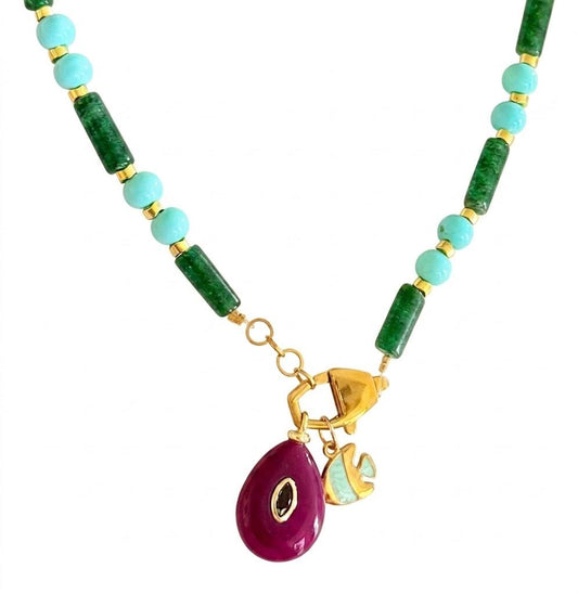 Collana Girocollo "Chromatic Soul" – Pietre Dure Verde e Viola