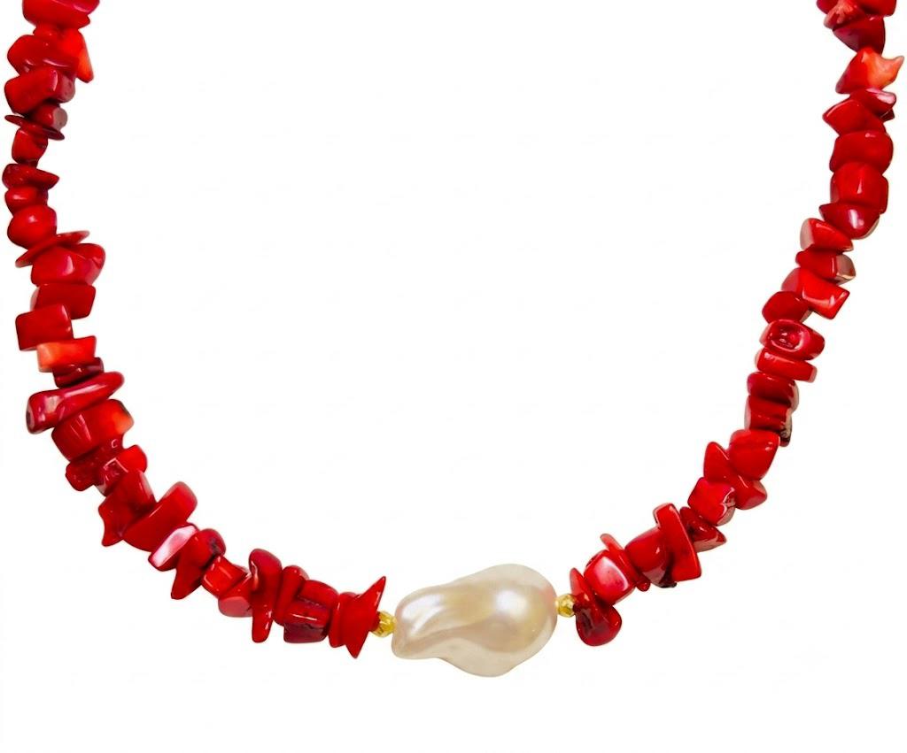 Collana Girocollo "Natural Soul" – Corallo e Perla Barocca