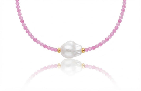 Collana Perle di Luce modello Rosa di Dea Creazioni, gioiello artigianale fatto a mano