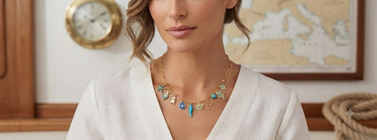 Collana Charms "Summer Vibes" in Acciaio Inossidabile con Dettagli Turchesi