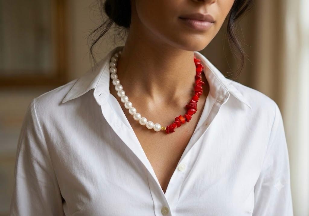 Collana "Ocean Contrast" – Perle di Mallorca e Corallo