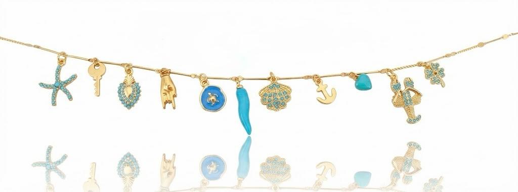 Collana Charms "Summer Vibes" in Acciaio Inossidabile con Dettagli Turchesi