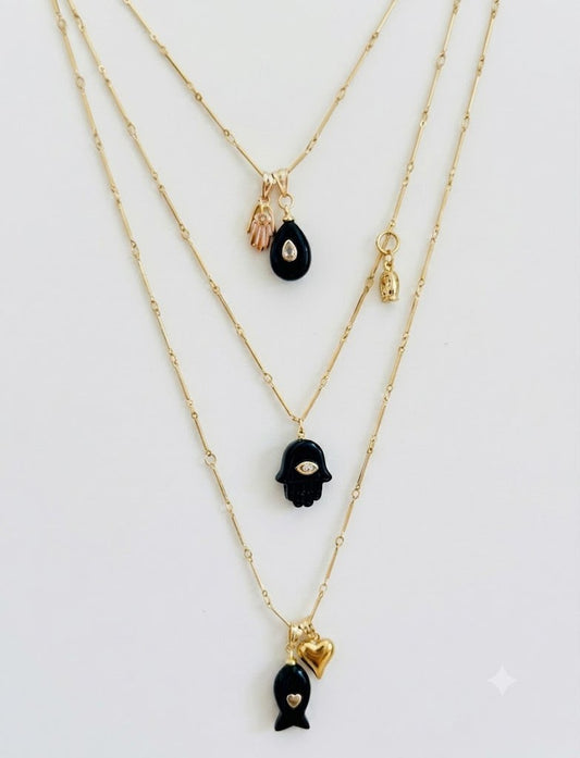 Collana a Tre Fili – Linea Summer-  Eleganza in Acciaio e Agata Nera